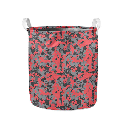 Red And Grey Digital Camo Pattern Print Collapsible Laundry Basket