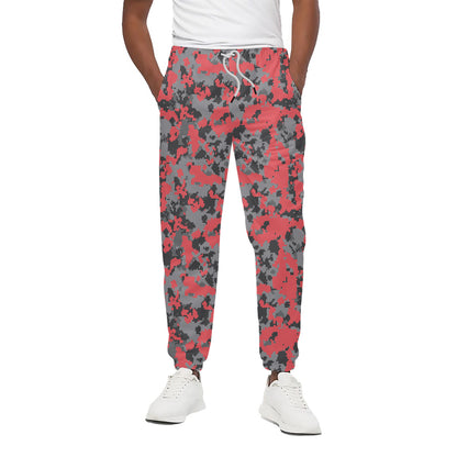 Red And Grey Digital Camo Pattern Print Cotton Pants