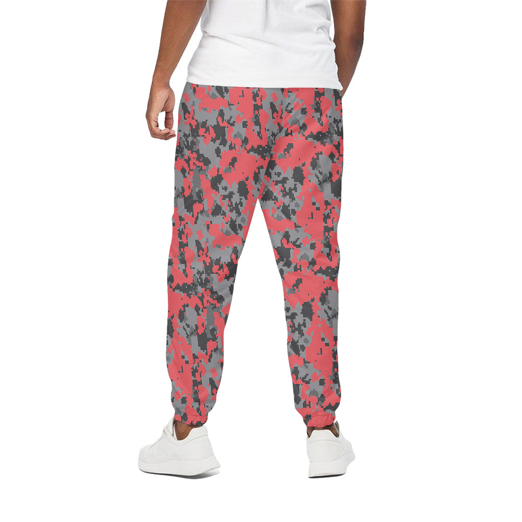 Red And Grey Digital Camo Pattern Print Cotton Pants