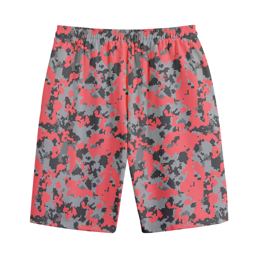 Red And Grey Digital Camo Pattern Print Cotton Shorts