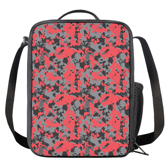 Red And Grey Digital Camo Pattern Print Crossbody Lunch Bag