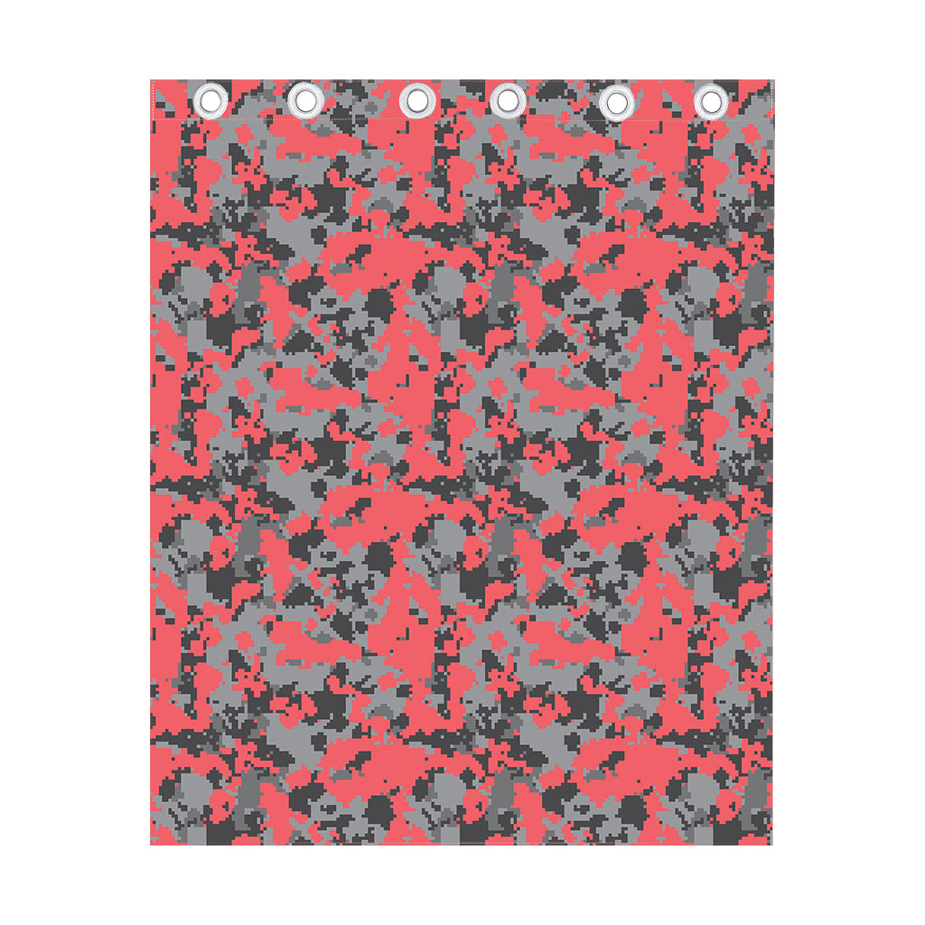 Red And Grey Digital Camo Pattern Print Curtain