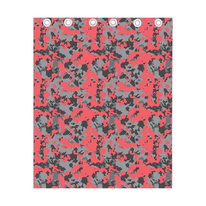 Red And Grey Digital Camo Pattern Print Curtain