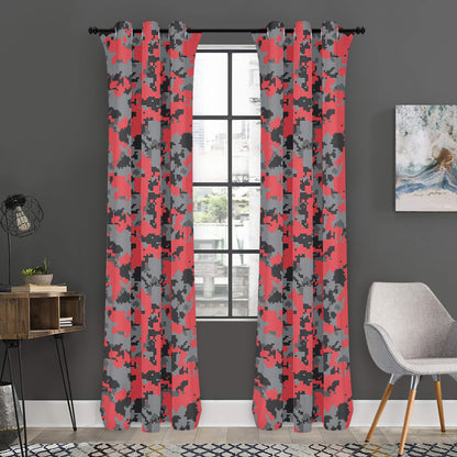 Red And Grey Digital Camo Pattern Print Curtain