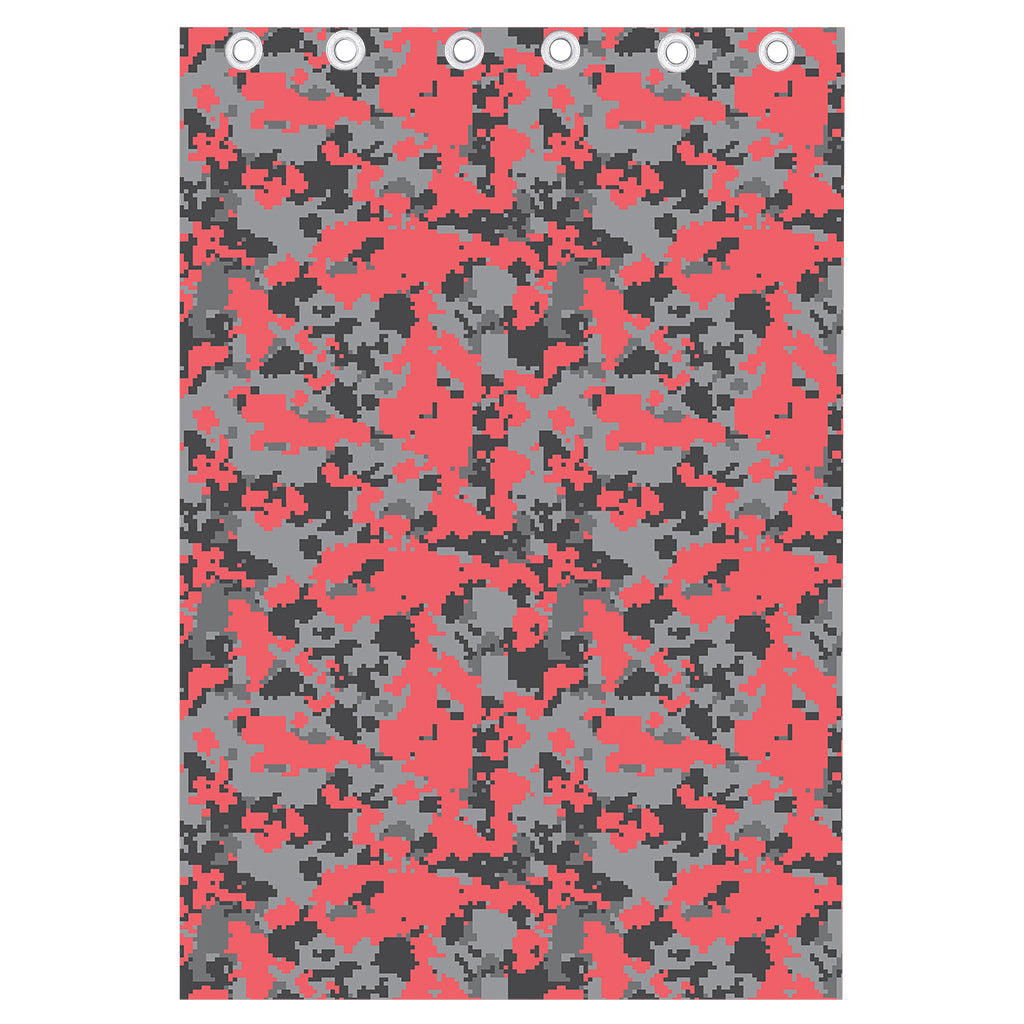 Red And Grey Digital Camo Pattern Print Curtain