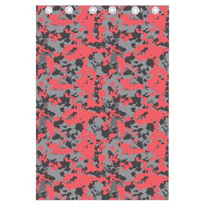Red And Grey Digital Camo Pattern Print Curtain