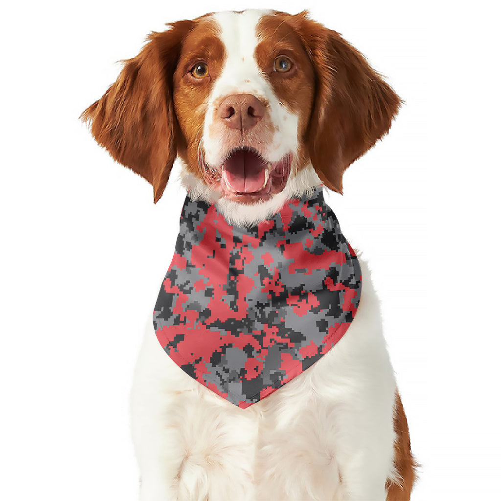 Red And Grey Digital Camo Pattern Print Dog Bandana