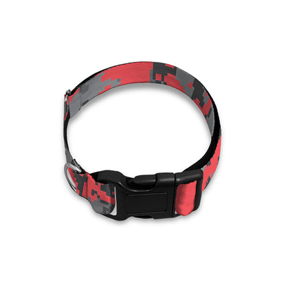 Red And Grey Digital Camo Pattern Print Dog Collar