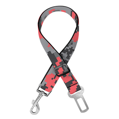 Red And Grey Digital Camo Pattern Print Dog Seat Belt