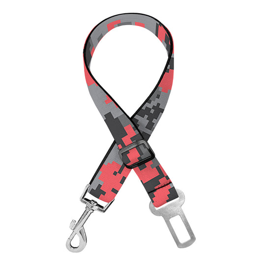 Red And Grey Digital Camo Pattern Print Dog Seat Belt