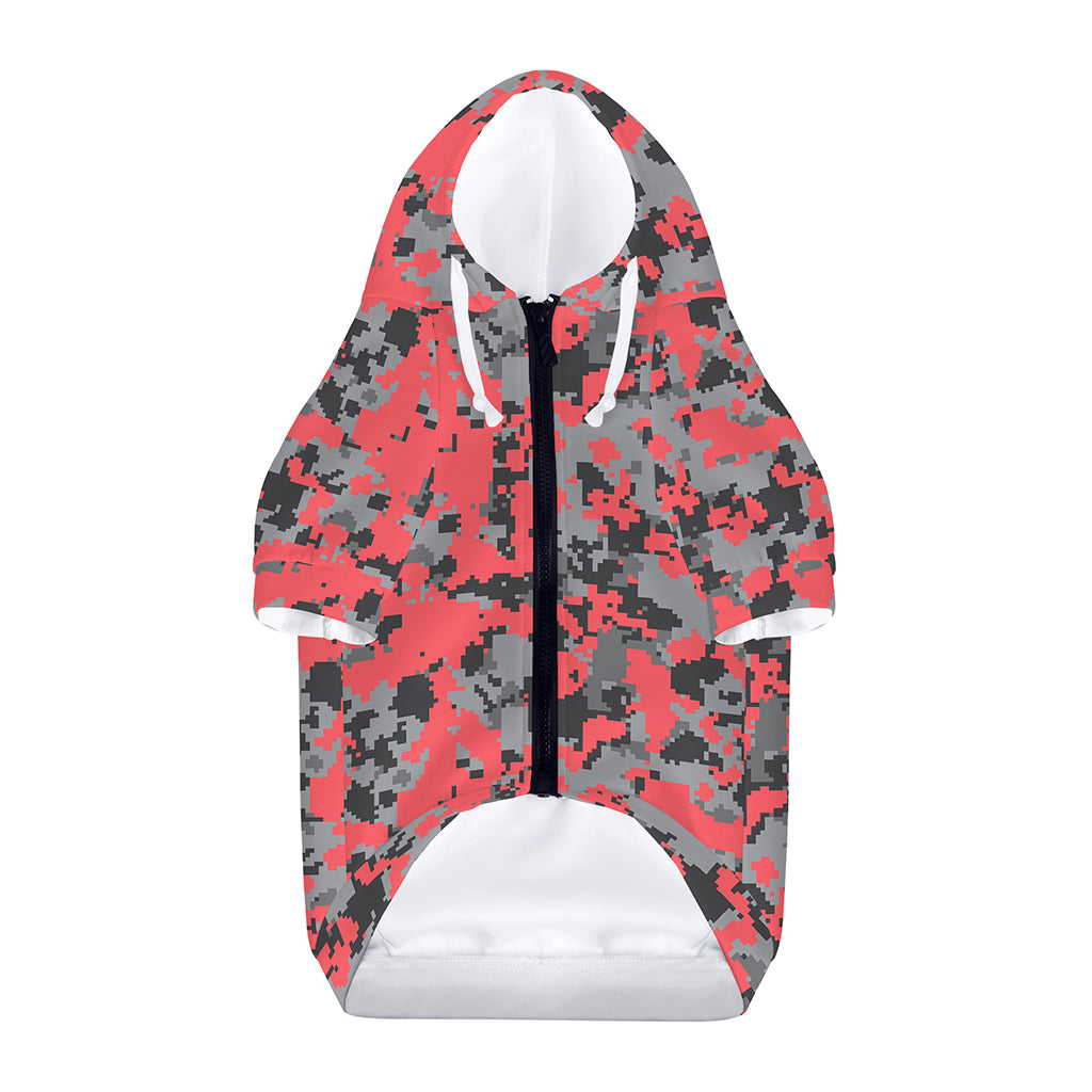 Red And Grey Digital Camo Pattern Print Dog Zip Up Hoodie