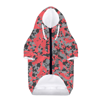 Red And Grey Digital Camo Pattern Print Dog Zip Up Hoodie