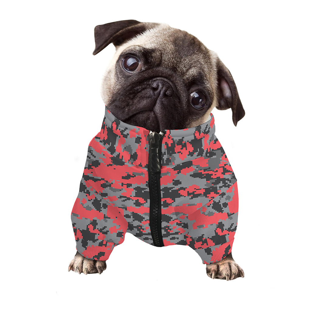 Red And Grey Digital Camo Pattern Print Dog Zip Up Jacket