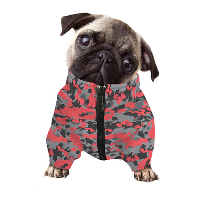 Red And Grey Digital Camo Pattern Print Dog Zip Up Jacket