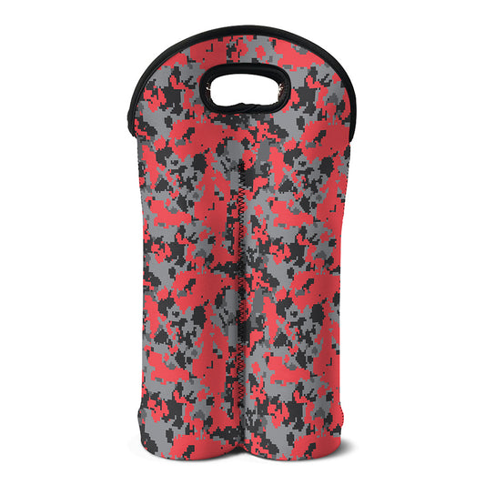 Red And Grey Digital Camo Pattern Print Double Neoprene Wine Tote