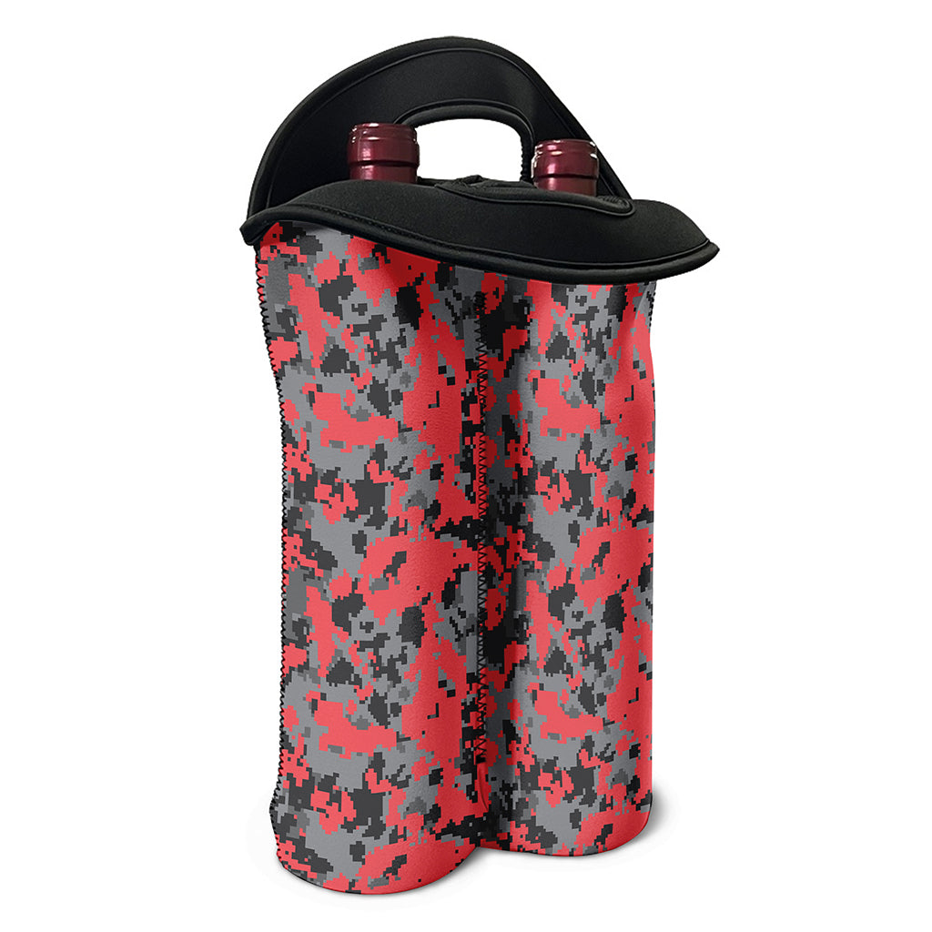 Red And Grey Digital Camo Pattern Print Double Neoprene Wine Tote