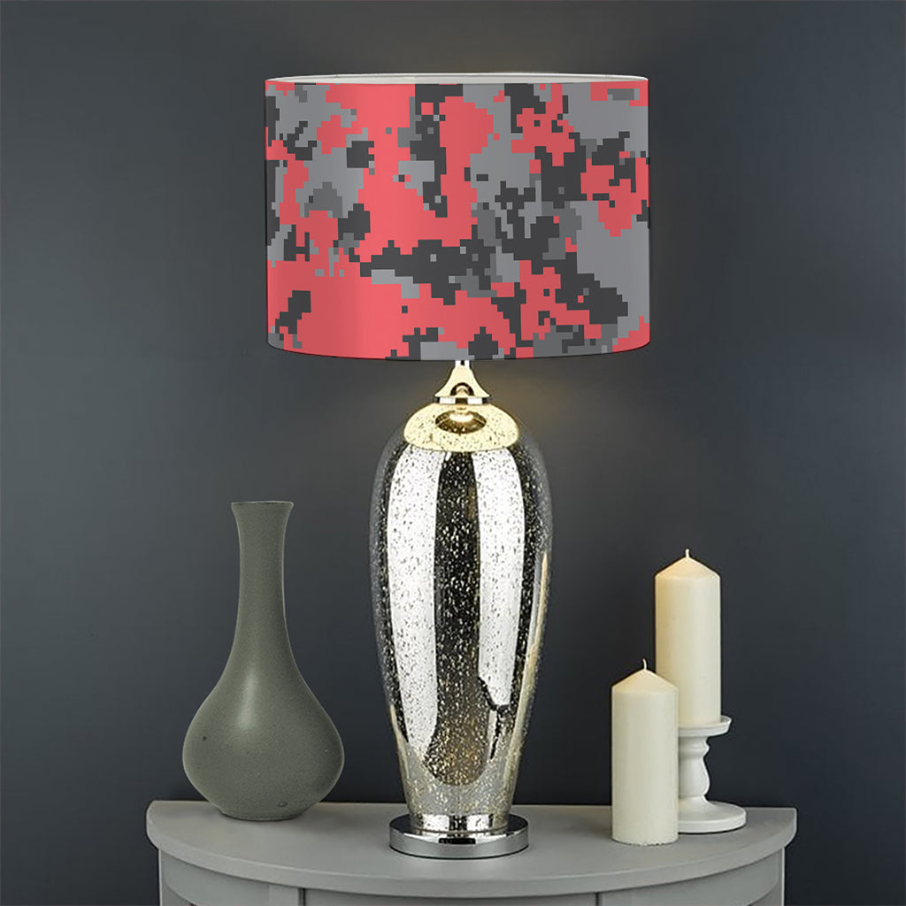 Red And Grey Digital Camo Pattern Print Drum Lamp Shade