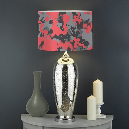 Red And Grey Digital Camo Pattern Print Drum Lamp Shade