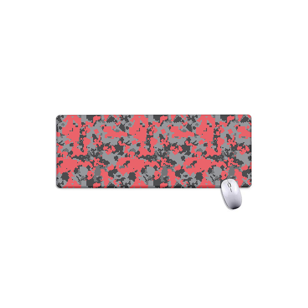 Red And Grey Digital Camo Pattern Print Extended Mouse Pad