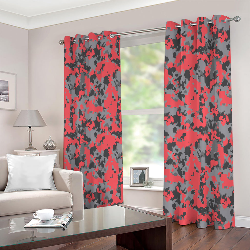 Red And Grey Digital Camo Pattern Print Extra Wide Grommet Curtains