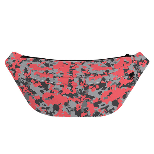 Red And Grey Digital Camo Pattern Print Fanny Pack