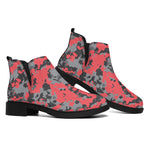 Red And Grey Digital Camo Pattern Print Flat Ankle Boots