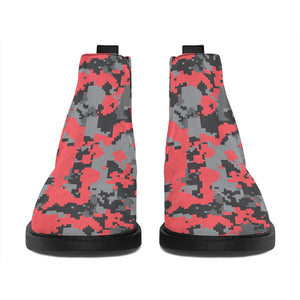 Red And Grey Digital Camo Pattern Print Flat Ankle Boots