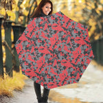 Red And Grey Digital Camo Pattern Print Foldable Umbrella