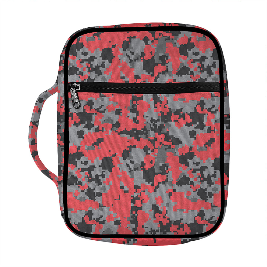 Red And Grey Digital Camo Pattern Print Front Pocket Bible Bag