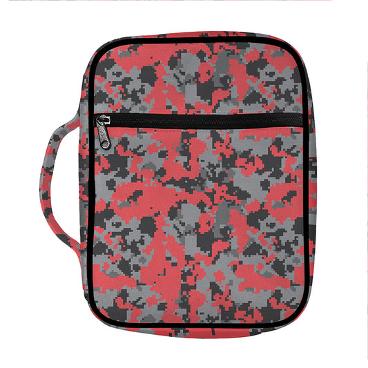 Red And Grey Digital Camo Pattern Print Front Pocket Bible Bag