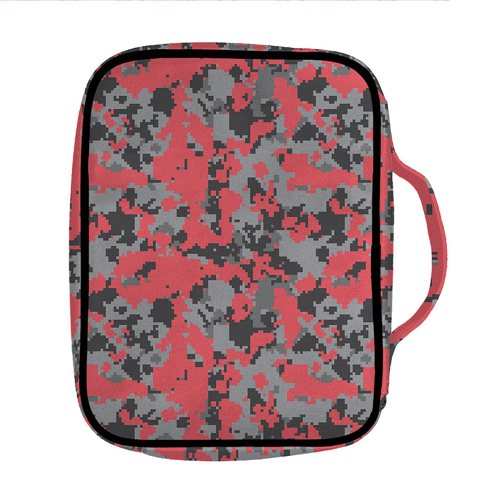 Red And Grey Digital Camo Pattern Print Front Pocket Bible Bag