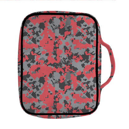 Red And Grey Digital Camo Pattern Print Front Pocket Bible Bag