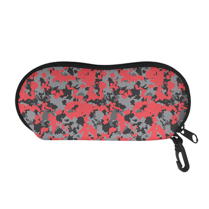 Red And Grey Digital Camo Pattern Print Glasses Case