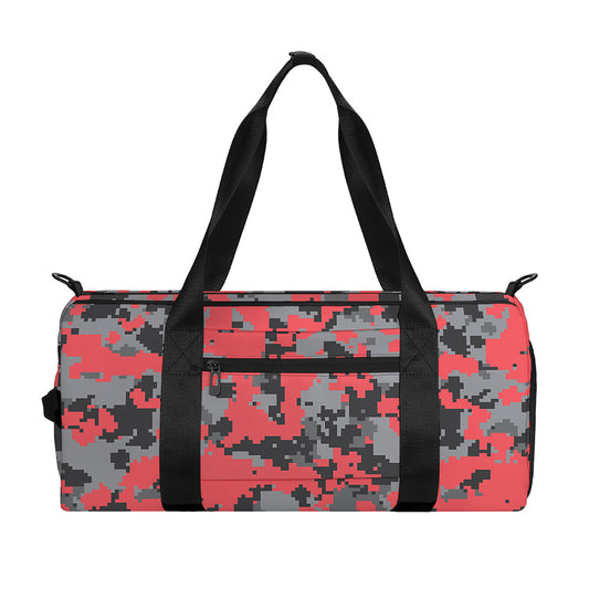 Red And Grey Digital Camo Pattern Print Gym Bag