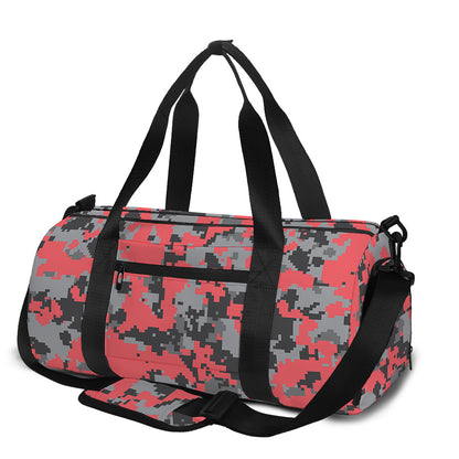 Red And Grey Digital Camo Pattern Print Gym Bag