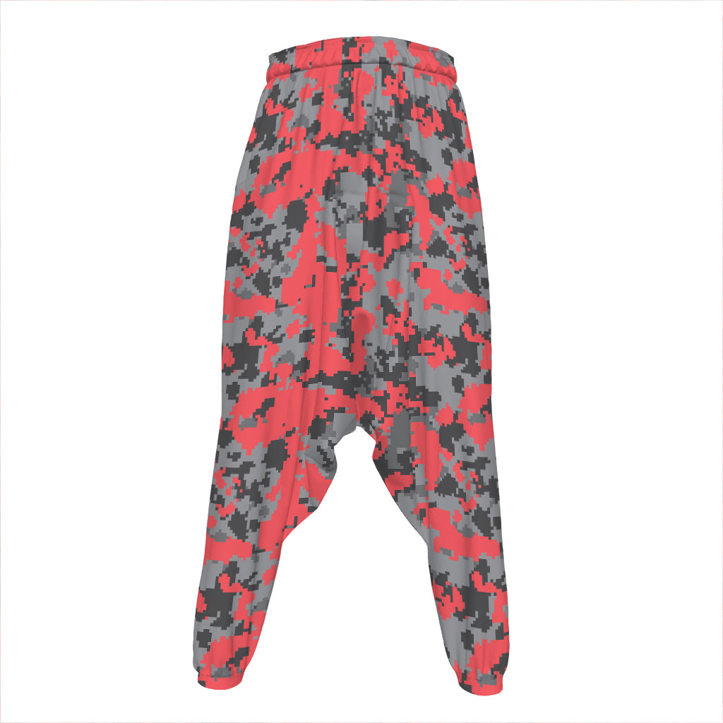 Red And Grey Digital Camo Pattern Print Hammer Pants