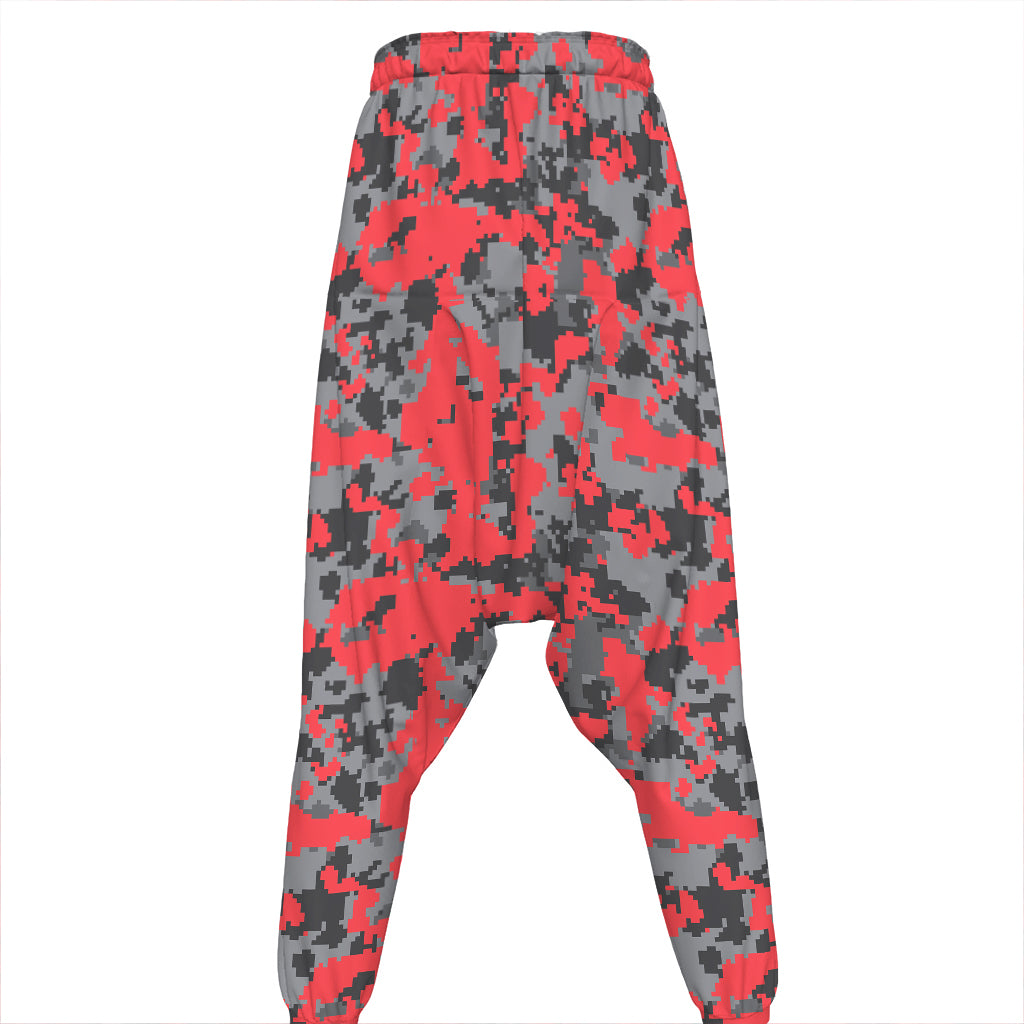 Red And Grey Digital Camo Pattern Print Hammer Pants