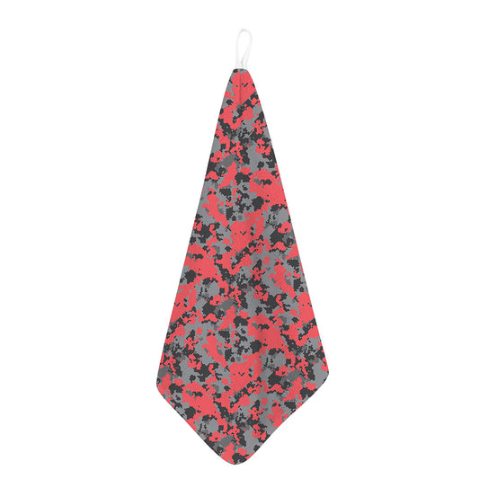 Red And Grey Digital Camo Pattern Print Hand Towel
