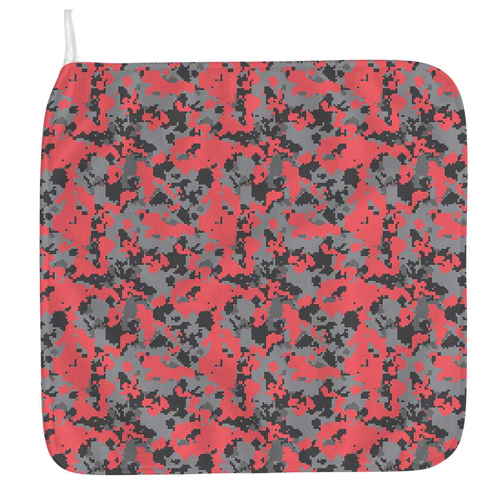Red And Grey Digital Camo Pattern Print Hand Towel