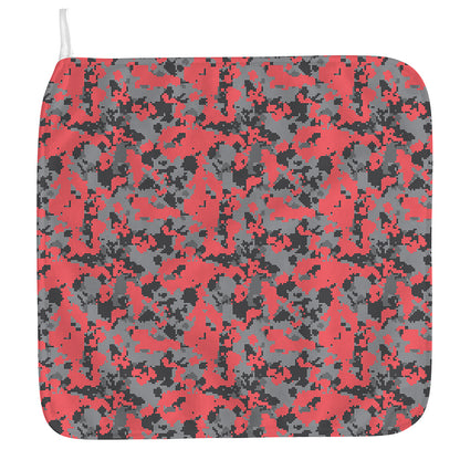 Red And Grey Digital Camo Pattern Print Hand Towel