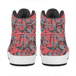 Red And Grey Digital Camo Pattern Print High Top Leather Sneakers