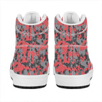 Red And Grey Digital Camo Pattern Print High Top Leather Sneakers