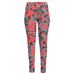 Red And Grey Digital Camo Pattern Print High-Waisted Pocket Leggings