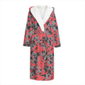 Red And Grey Digital Camo Pattern Print Hooded Bathrobe