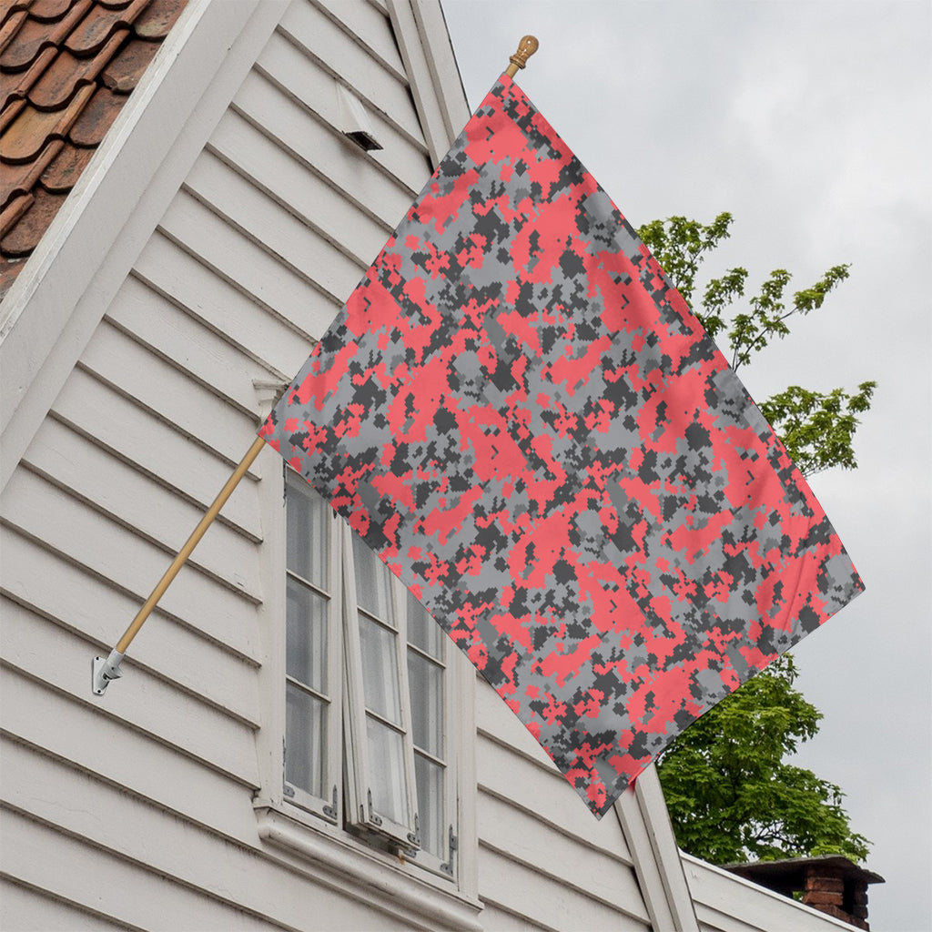 Red And Grey Digital Camo Pattern Print House Flag