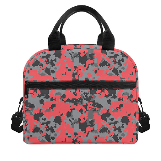 Red And Grey Digital Camo Pattern Print Insulated Lunch Bag