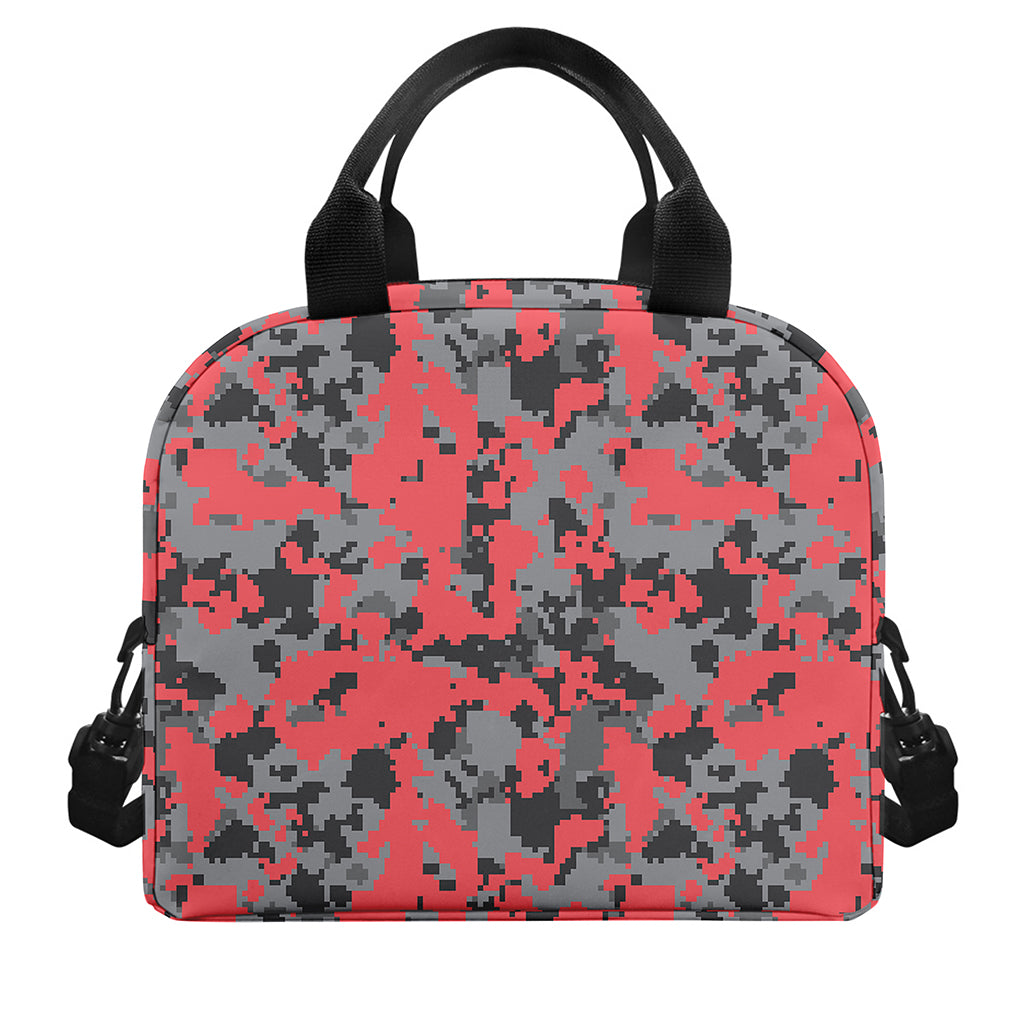 Red And Grey Digital Camo Pattern Print Insulated Lunch Bag