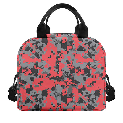 Red And Grey Digital Camo Pattern Print Insulated Lunch Bag