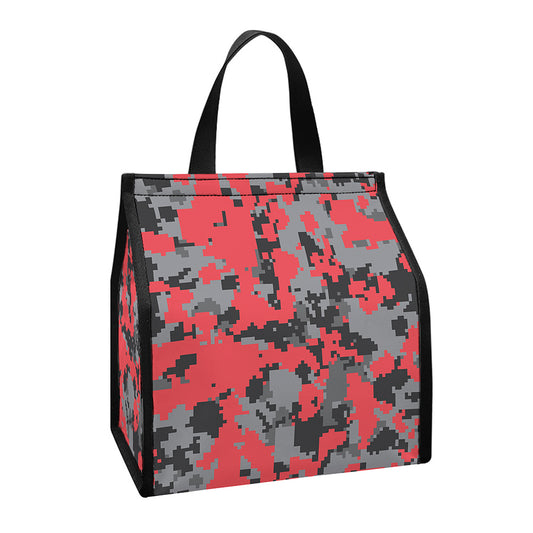 Red And Grey Digital Camo Pattern Print Insulated Lunch Tote