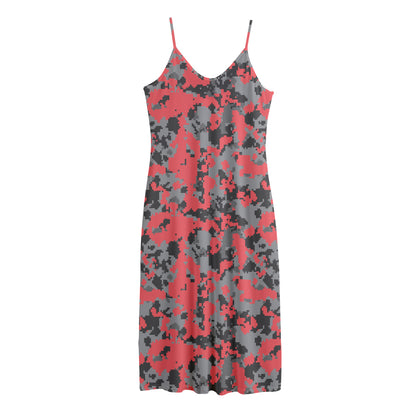 Red And Grey Digital Camo Pattern Print Jersey Midi Cami Dress